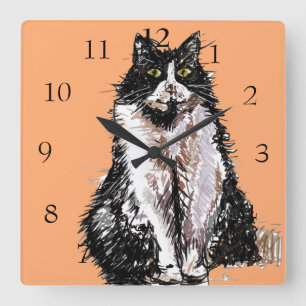 Horloge Carrée Chat Tuxedo Chats Art Animal Enfants Chambre De Bé