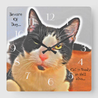 Horloge Carrée Chat tuxedo stylé