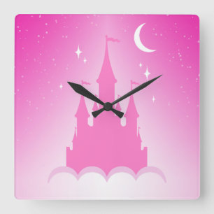 Horloge Carrée Château de Pink Dreamy In The Clouds Starry Moon S
