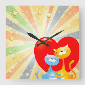 Horloge Carrée Chats amoureux