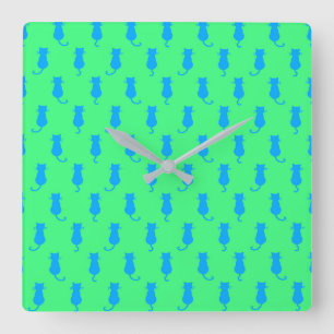 Horloge Carrée Chats bleus fantaisistes Fun Forever Lime vert