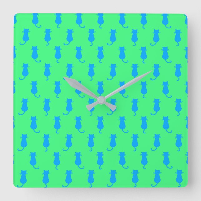 Horloge Carrée Chats bleus fantaisistes Fun Forever Lime vert (Recto)