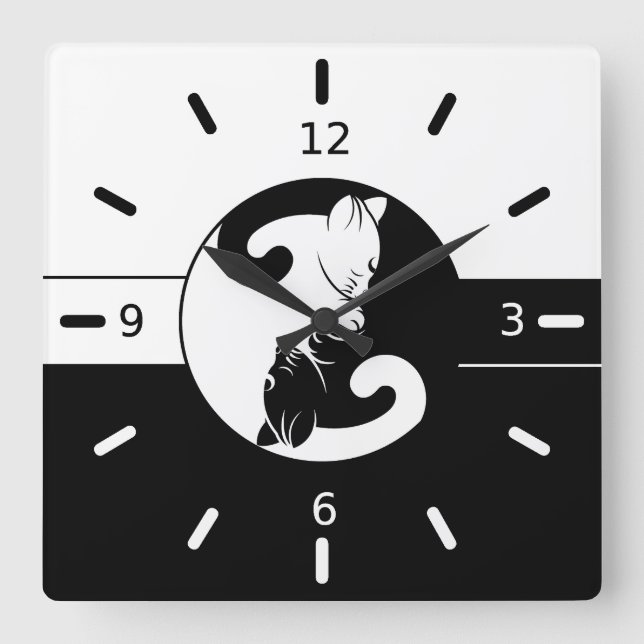 Horloge Carrée Chats de Yin yang (Recto)