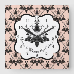Horloge Carrée Chats et casserole Damask Look Motif