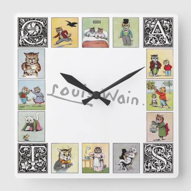 Horloge Carrée Chats, Louis Wain (Recto)
