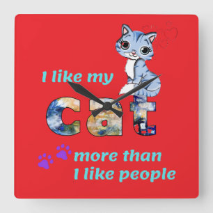 Horloge Carrée "Chats Meilleure Compagnie Que Hommes" Art Design