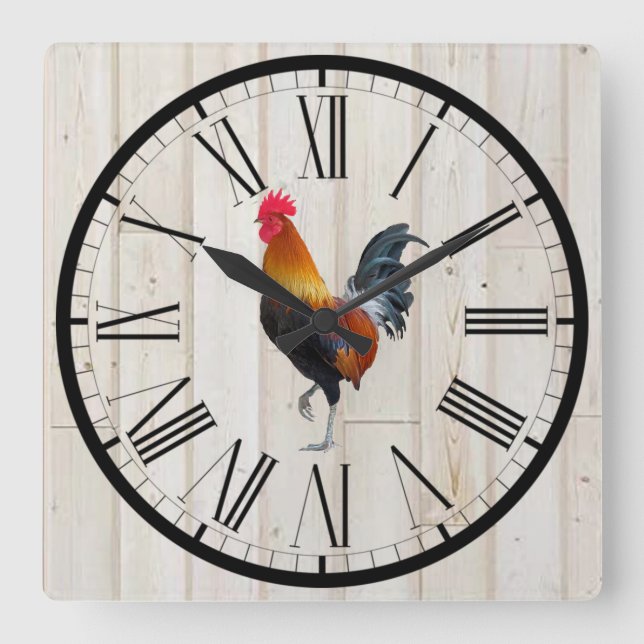 Horloge Carrée Chaussure de conception de coq de ferme de l'expéd (Recto)