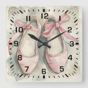 Horloge Carrée Chaussures plates de ballet à ruban rose pastel vi