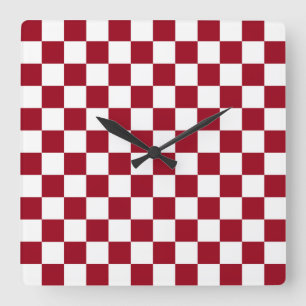 Horloge Carrée Checkered Burgundy and White