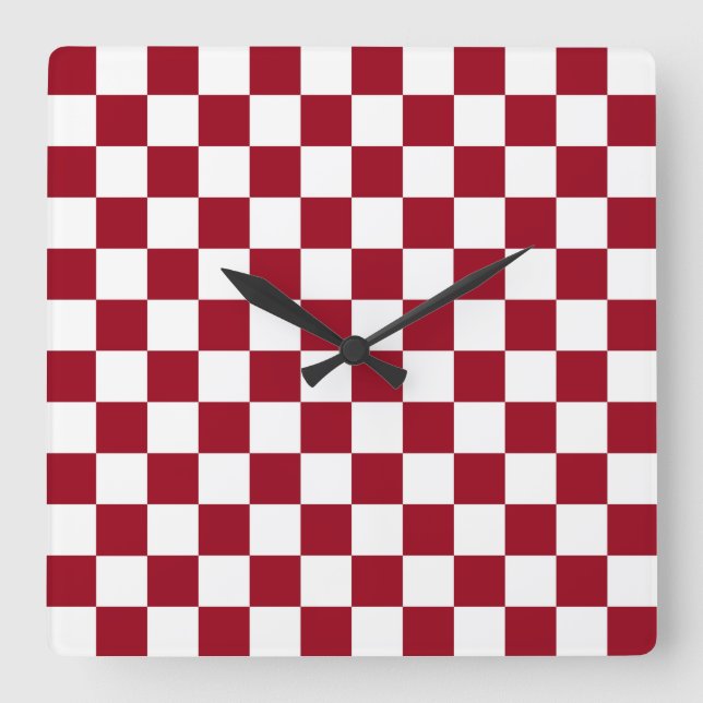 Horloge Carrée Checkered Burgundy and White (Recto)
