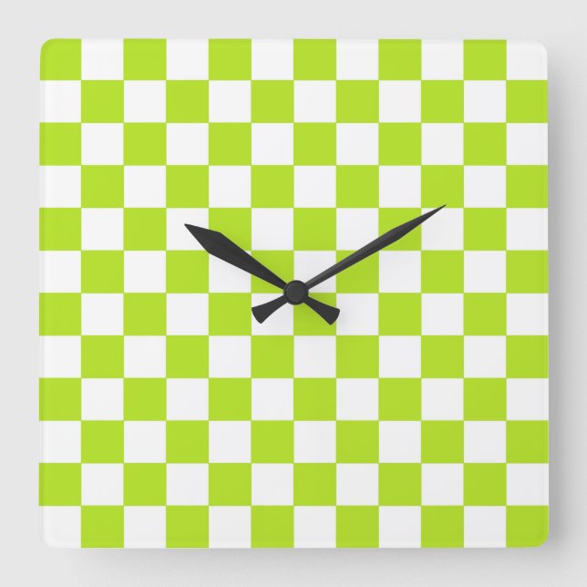 Horloge Carrée Checkered Lime Green and White (Recto)