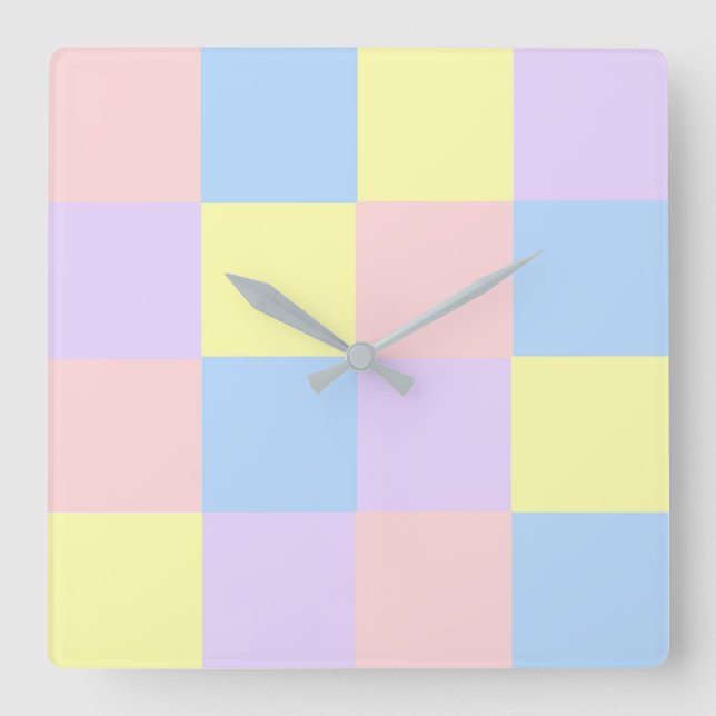 Horloge Carrée Checkers Pastel Spring (Recto)