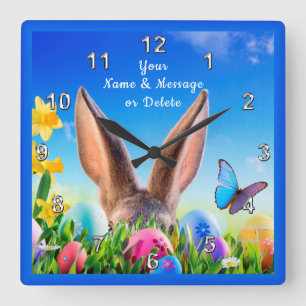 Horloge Carrée Cheery Bunny, le personnage de Daffodils Easter Cl