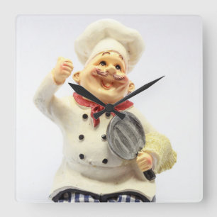 Horloge Carrée Chef riant à la figurine de poterie poêlée