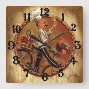 Horloge Carrée Chef Vintage avec panier de fruits