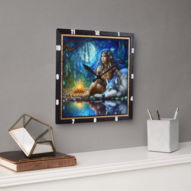 Horloge Carrée Chemin Caché Indien : Forest Heartbeat Art (Bureau)