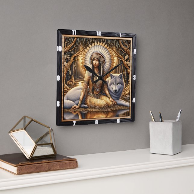 Horloge Carrée Chemin de l'esprit autochtone : Luminosité du feu  (Bureau)