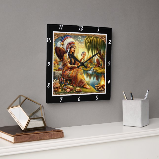 Horloge Carrée Chemins autochtones : Les traces de l'aigle Le bru (Bureau)