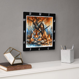 Horloge Carrée Chemins autochtones : Les traces du tigre Willow