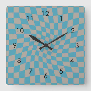 Horloge Carrée Chèque rose gris rétro À damiers dortoir déformé