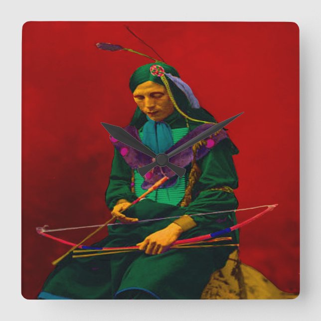 Horloge Carrée Cherokee Native American Pop Art (Recto)