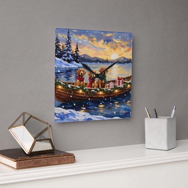 Horloge Carrée Chesapeake Bay Retriever Christmas Boat Holiday (Bureau)
