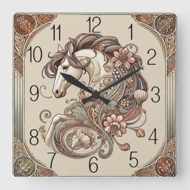 Horloge Carrée Cheval Art Déco (Recto)