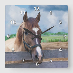 Horloge Carrée Cheval Brown avec le licou