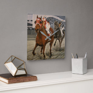 Horloge Carrée Cheval de course pur-sang champion gagne