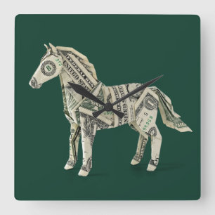 Horloge Carrée Cheval en origami d'argent