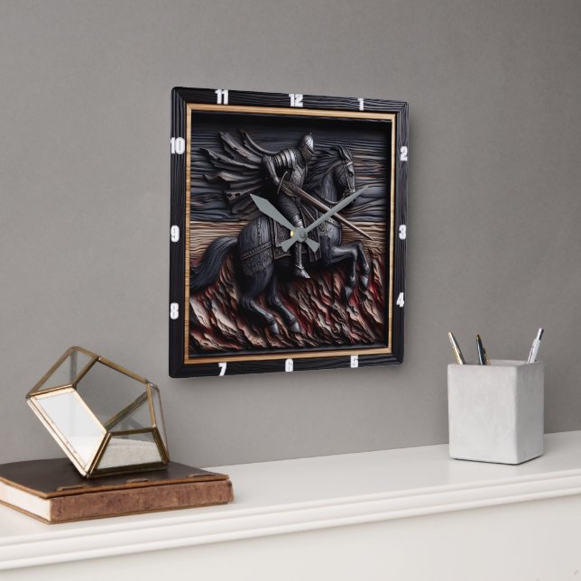 Horloge Carrée Chevalier médiéval : Style de conception des grain (Bureau)
