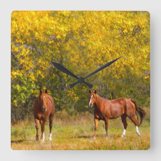 Horloge Carrée Chevaux d'automne d'or