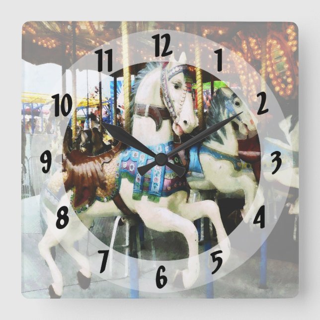 Horloge Carrée Chevaux de carrousel (Recto)