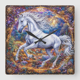 Horloge Carrée Chevaux de dessin animé mignons