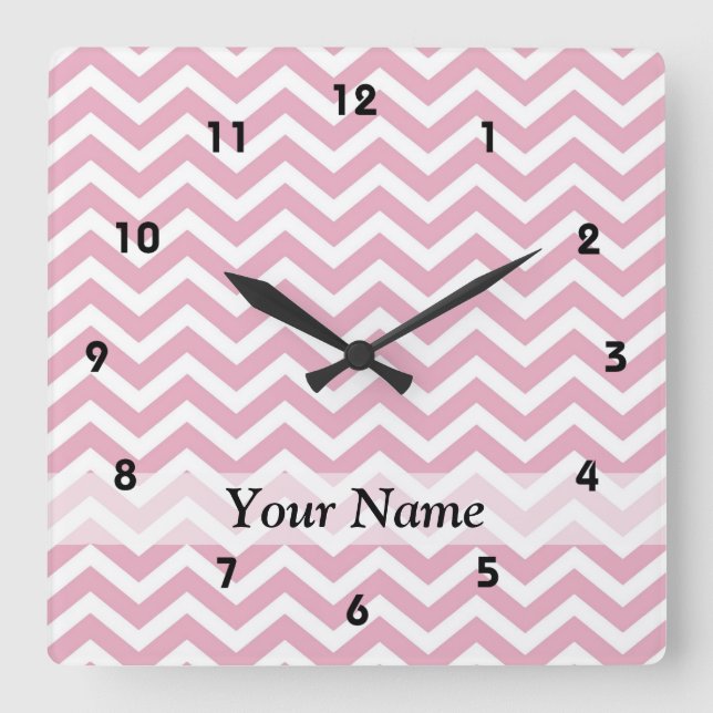 Horloge Carrée chevron rose et blanc (Recto)