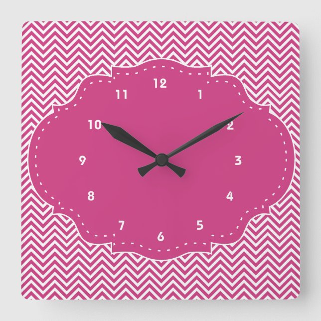 Horloge Carrée Chevron rose moderne (Recto)