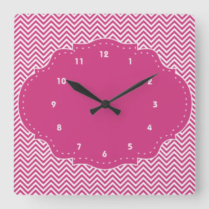 Horloge Carrée Chevron rose moderne