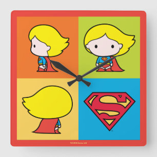 Horloge Carrée Chibi Supergirl Character Turnaround