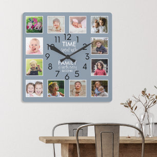 Horloge Carrée Chic 12 Photo Collage Famille Temps Citation Dusty