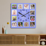 Horloge Carrée Chic 12 Photo Collage Famille Temps Citation Périw<br><div class="desc">"Ajoutez une touche de modernité à votre intérieur avec une horloge photo collage vert pistache qui présente une citation familiale significative - "Chaque moment passé en famille est inestimable." Personnalisez cette pièce spéciale en incluant 12 photos de famille précieuses. Élevez l'ambiance de votre espace de vie avec ce garde-temps distinctif...</div>