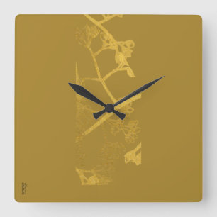 Horloge Carrée Chic Beige or Abstrait motif floral