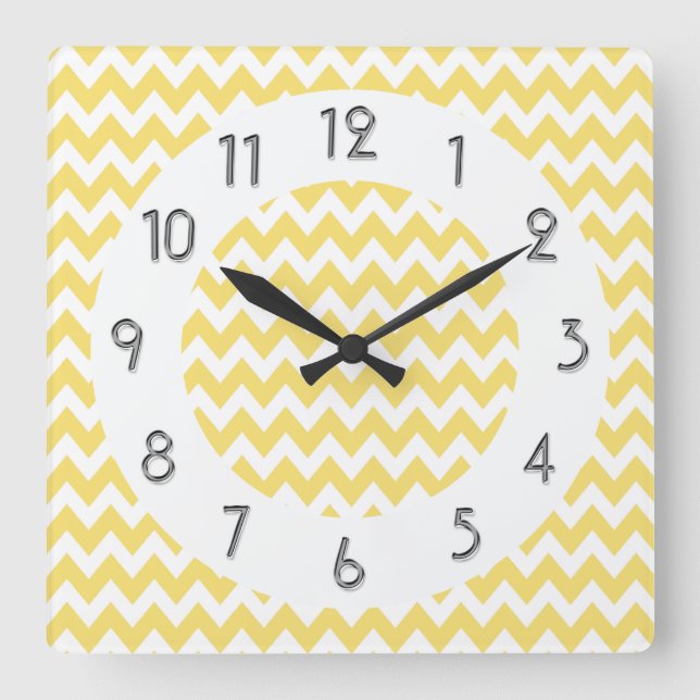 Horloge Carrée Chic Chevrons Motif - Citron Blanc (Recto)