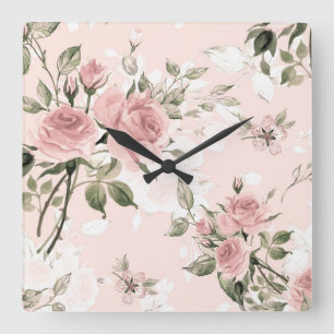 Horloge Carrée Chic chic, français chic, vintage, floral, rustiqu