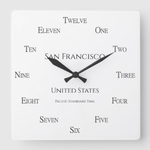 Horloge Carrée Chic Français Numéros Votre fuseau horaire préféré