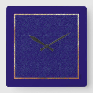 Horloge Carrée Chic Gold Cobalt Abstrait cadre floral