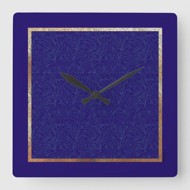Horloge Carrée Chic Gold Cobalt Abstrait cadre floral (Recto)
