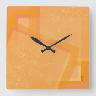 Horloge Carrée Chic Gold Orange Abstract
