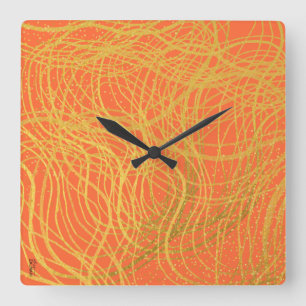 Horloge Carrée Chic Gold Orange Abstrait