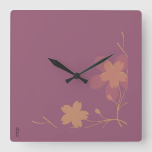 Horloge Carrée Chic Gold Purple Abstrait Floral