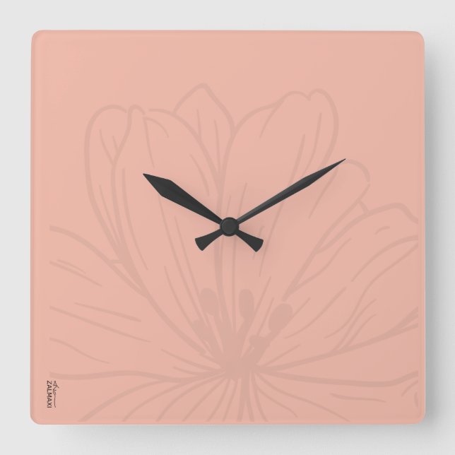 Horloge Carrée Chic or rose Abstrait floral (Recto)